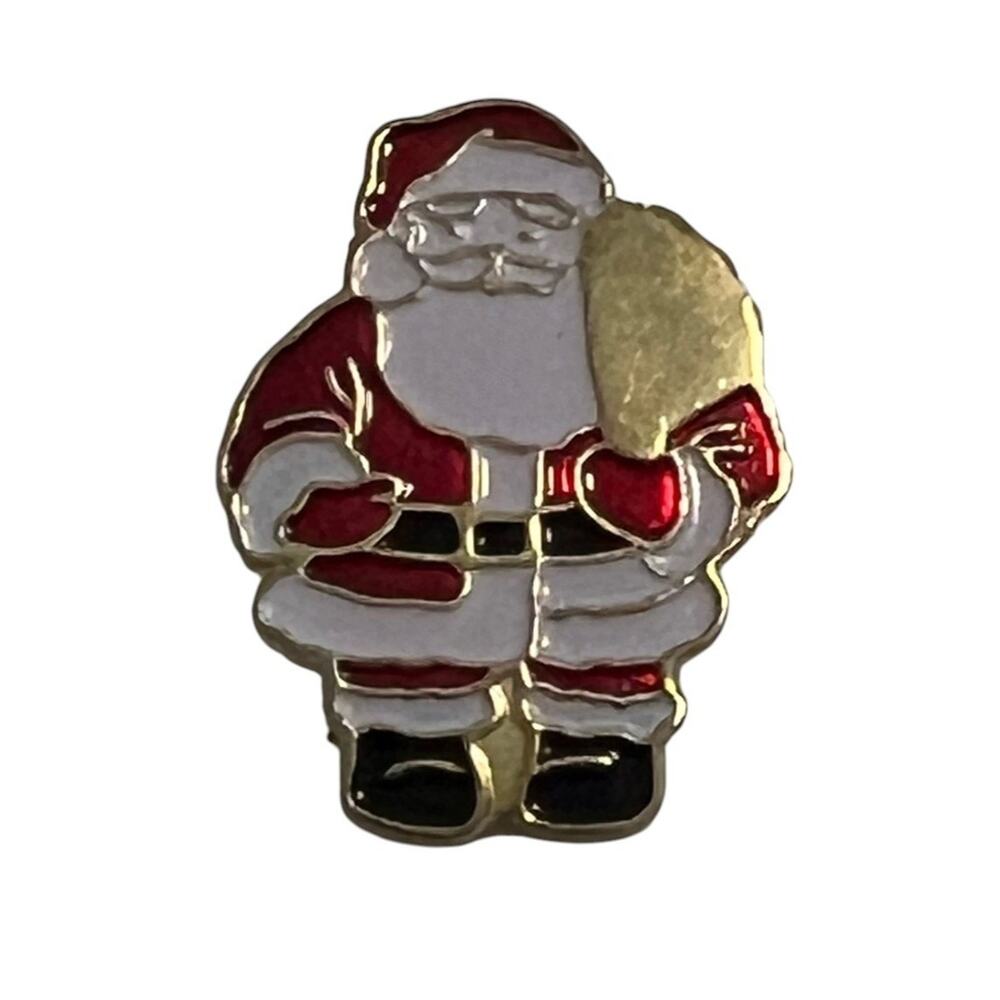 Santa Claus Lapel Pin Red White Gold Enamel Holiday Christmas Brooch Hat Pin